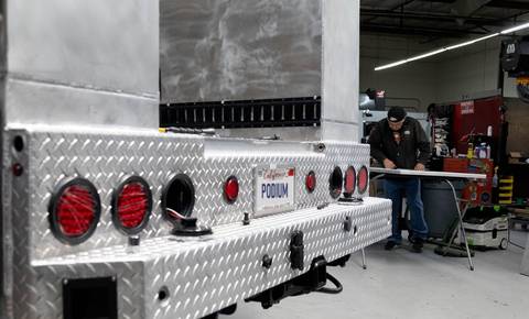 Podium aluminum service bed build for fleet & work trucks